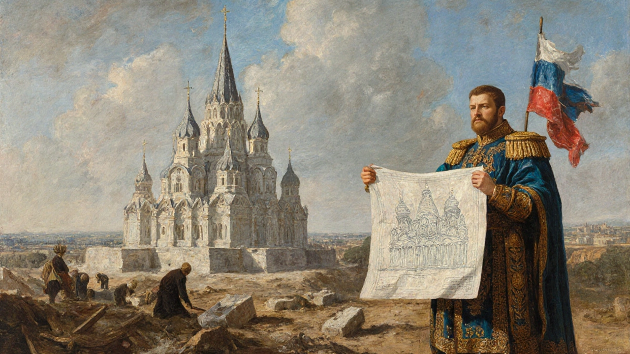 Князь Андрей Боголюбский наблюдает за строительством кремля в XII веке.