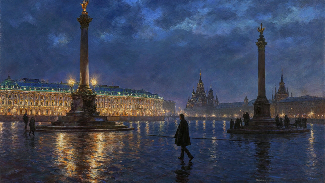 Санкт-Петербург, Дворцовая площадь при закате с Зимним дворцом и Невой.