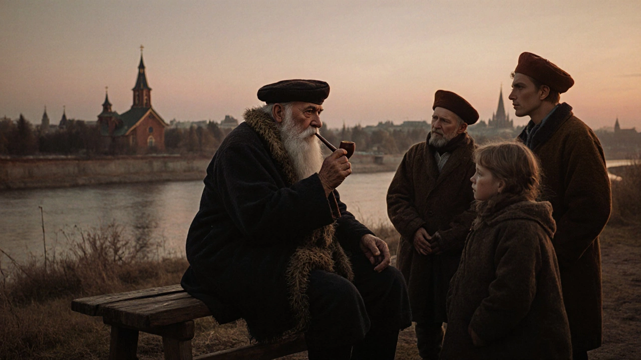 Старожилы в деревне говорят &#039;в Москвá&#039; на закате у реки.