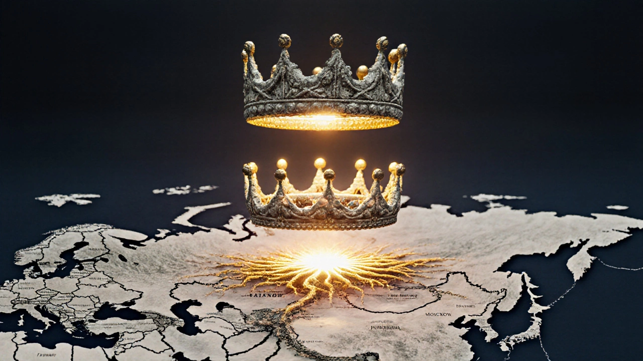 Три короны на карте России: Владимир, Москва, Санкт-Петербург — символы исторической преемственности.